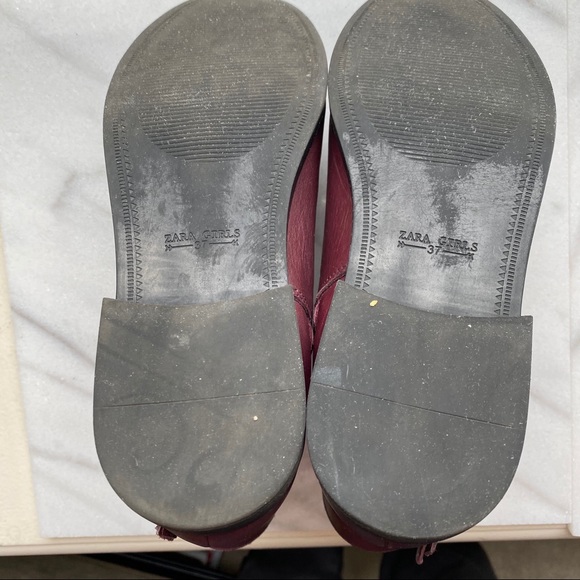 Zara Girls Burdundy Wine short leather Booties - Picture 5 of 5